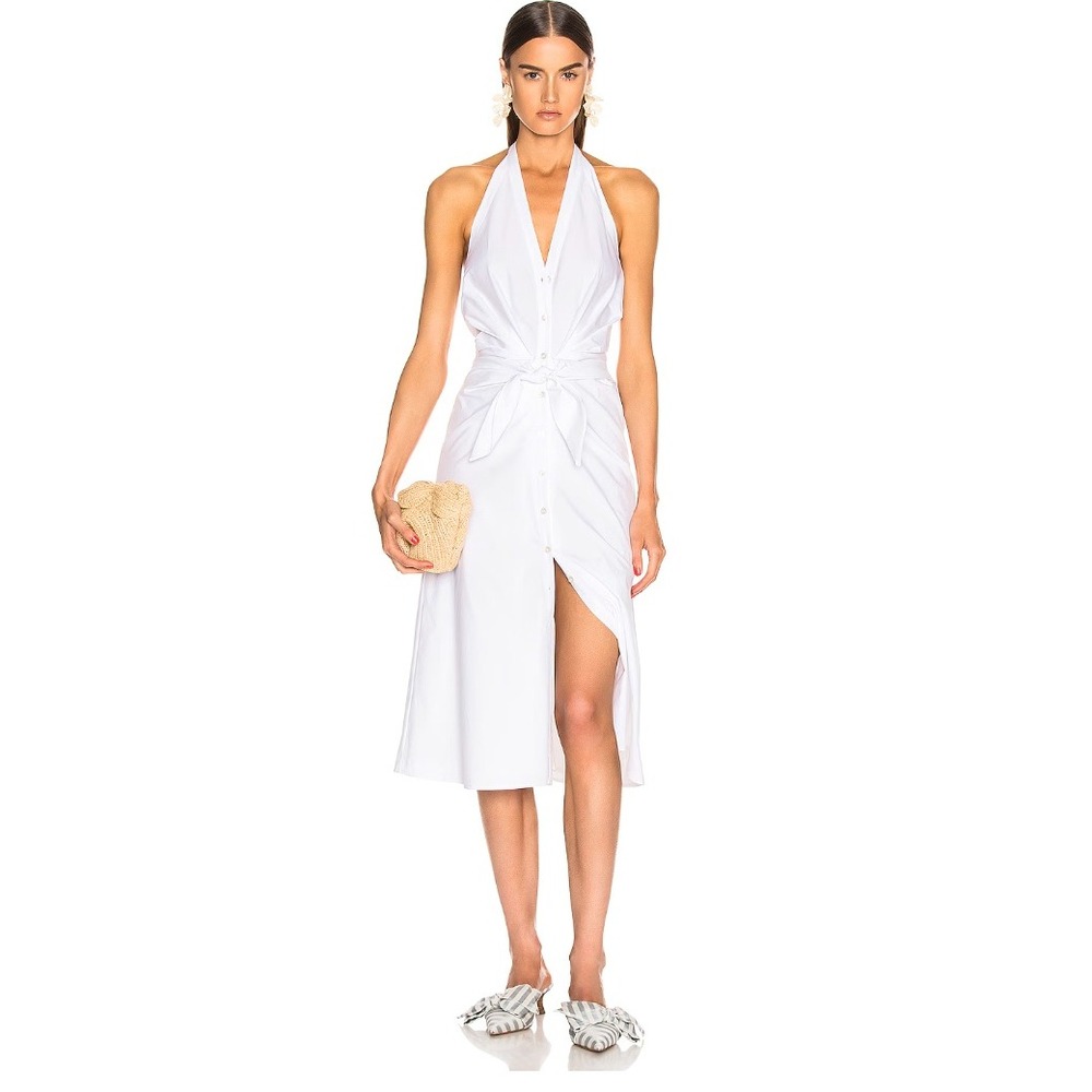 Veronica Beard Disa White Halter Midi Dress Twisted Cotton, White Size 10